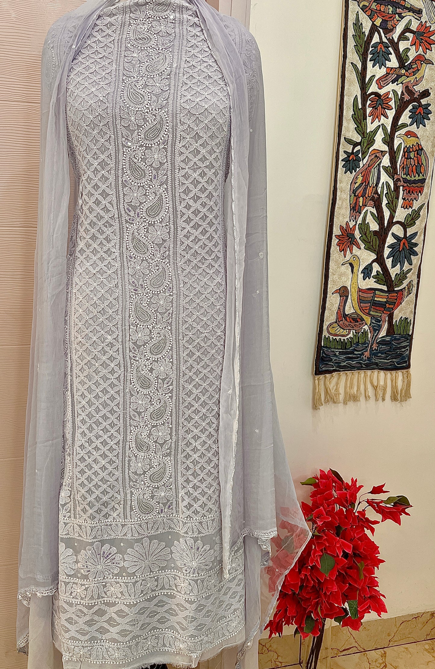 mauve Chikankari Sequins and Cut Dana Kurta and Dupatta