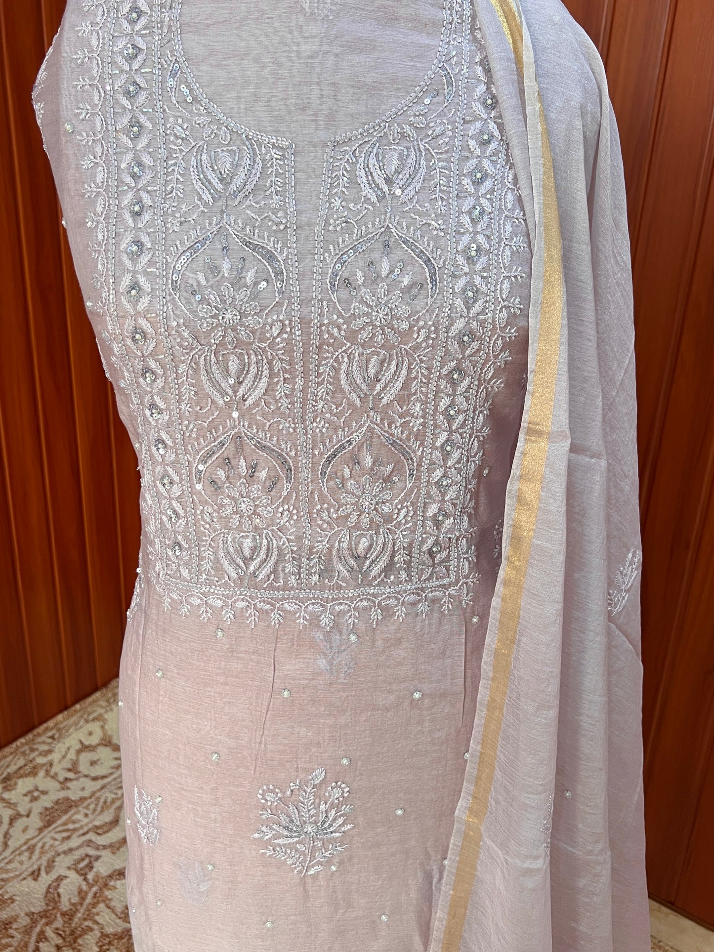 Lilac Mul chanderi Chikankari embroidered kurta and dupatta