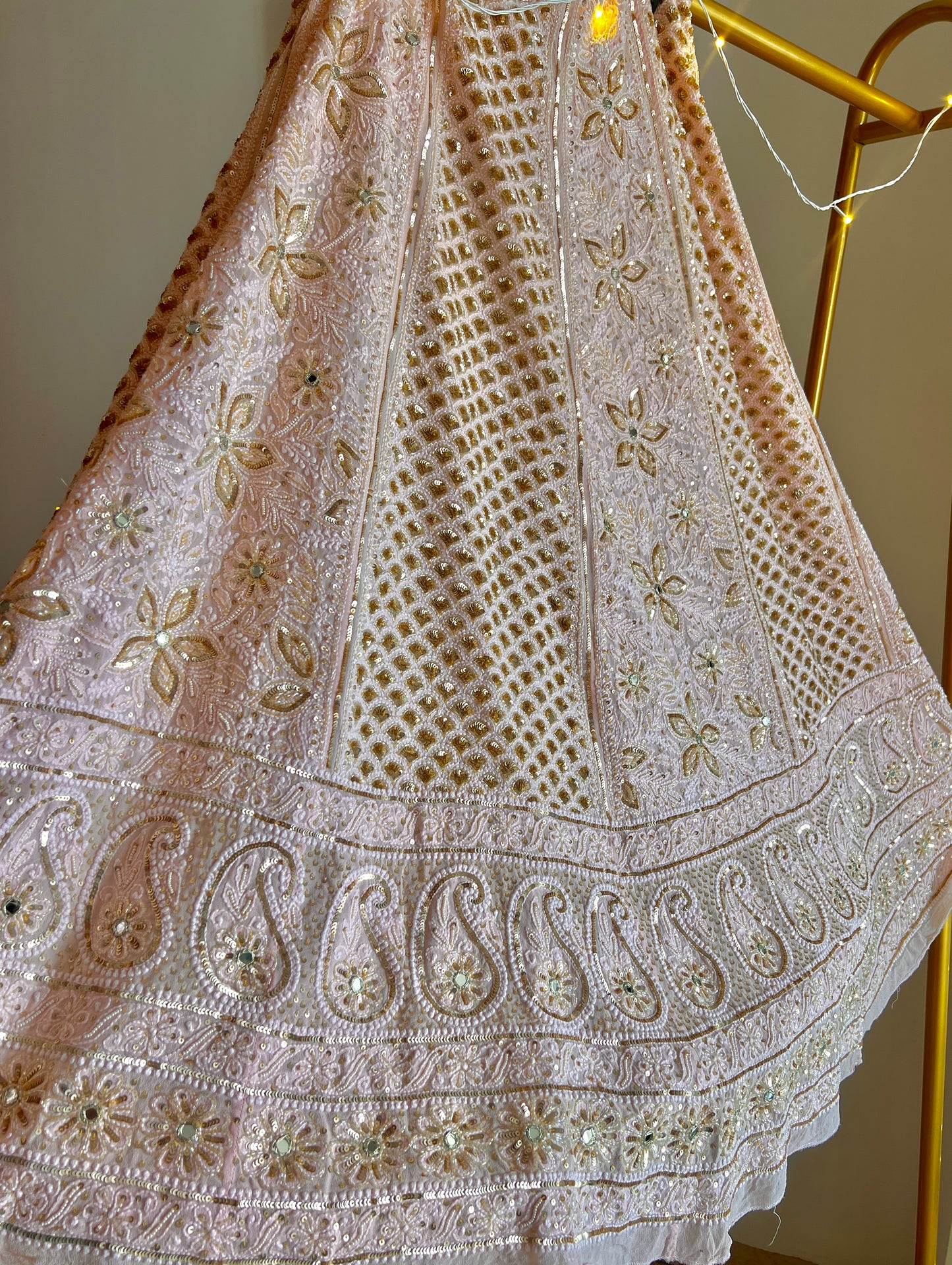 Masterpiece Ruhani Peachish Pink Chikankari Sequins Wedding Lehenga