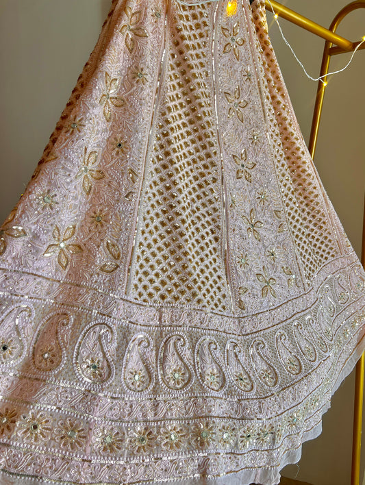 Masterpiece Ruhani Peachish Pink Chikankari Sequins Wedding Lehenga