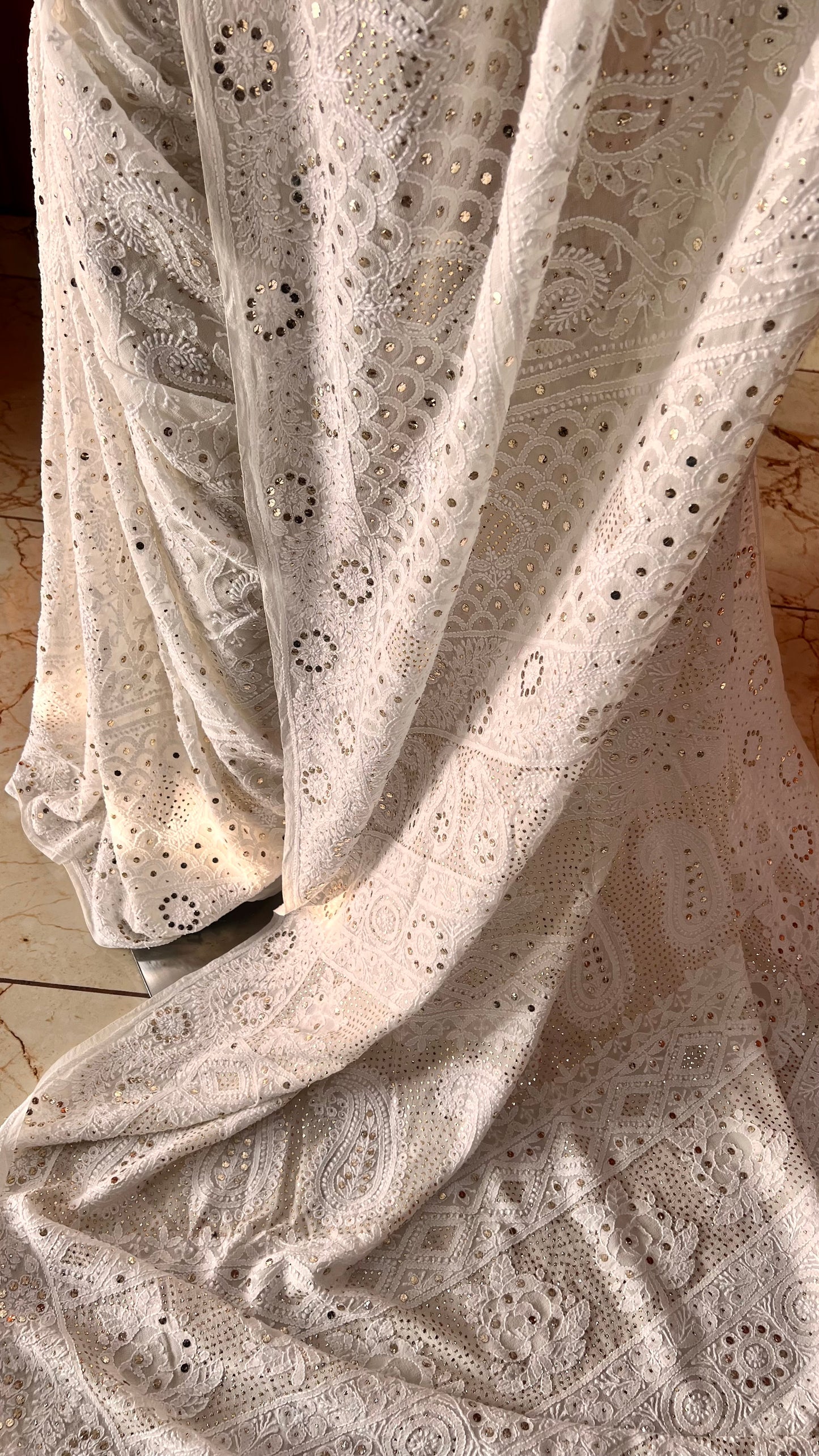 Ruhani Allover Chikankari and intricate Mukaish Saree