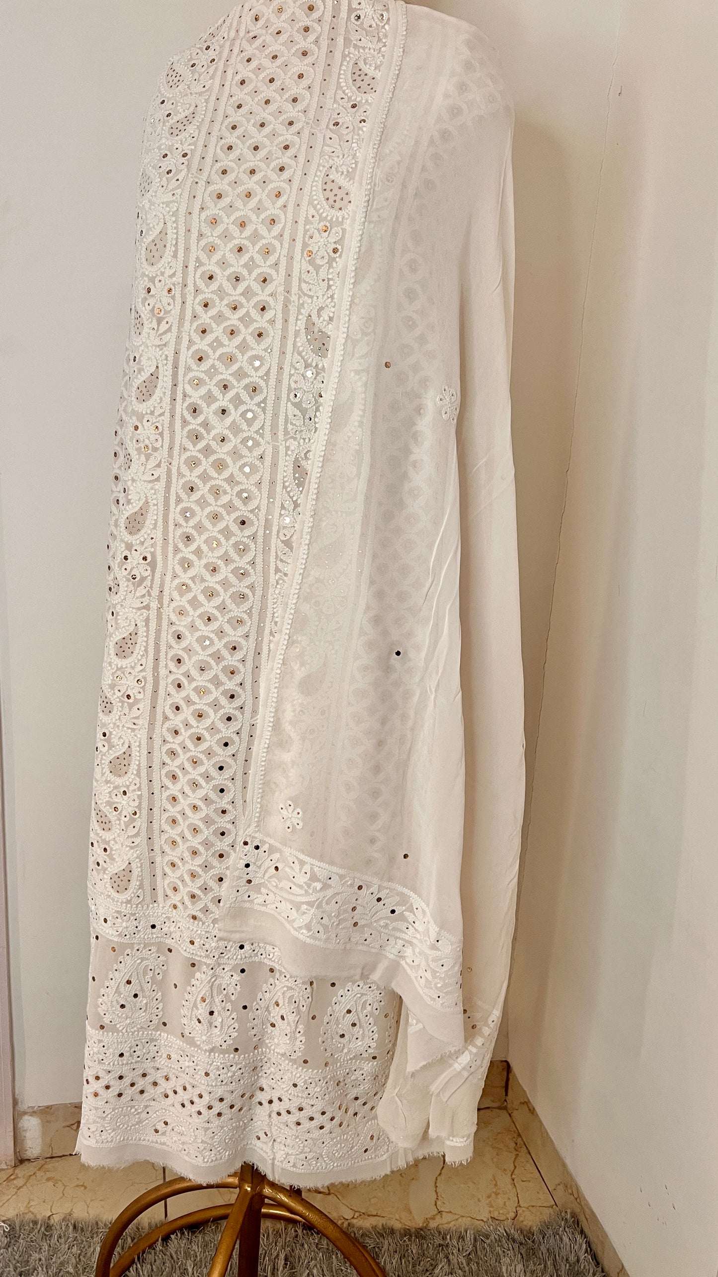 Ivory Chikankari and Mukaish Kurta and Dupatta