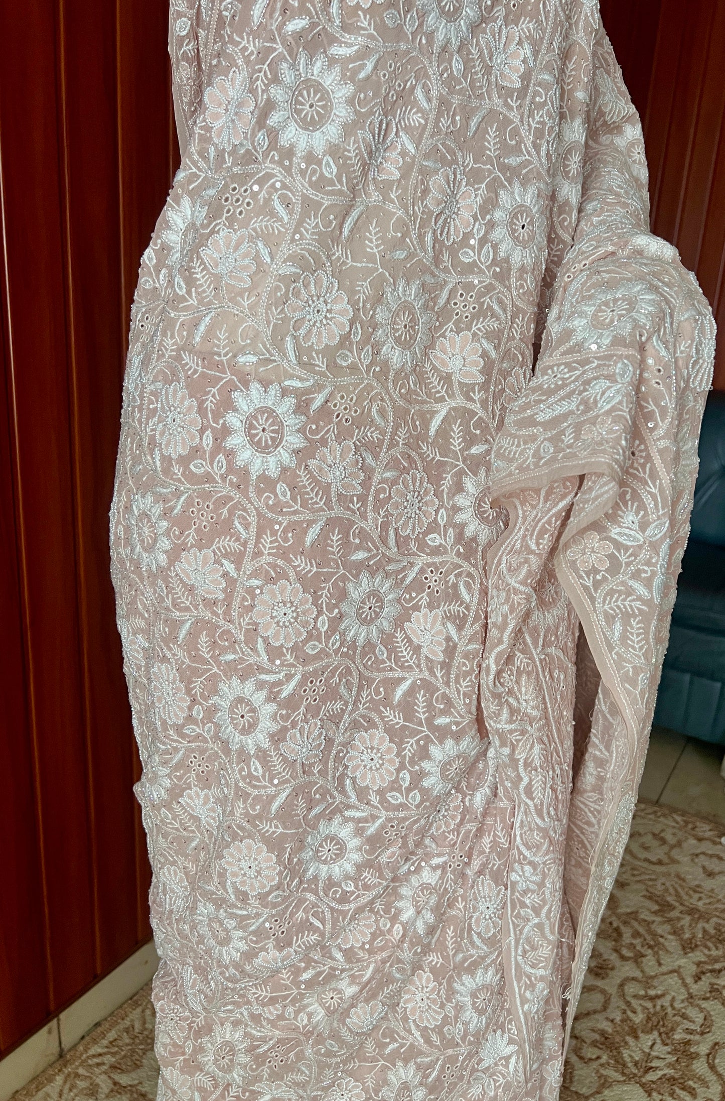 Ruhani Old Rose Pink 2 and 3 taar Chikankari Masterpiece Saree