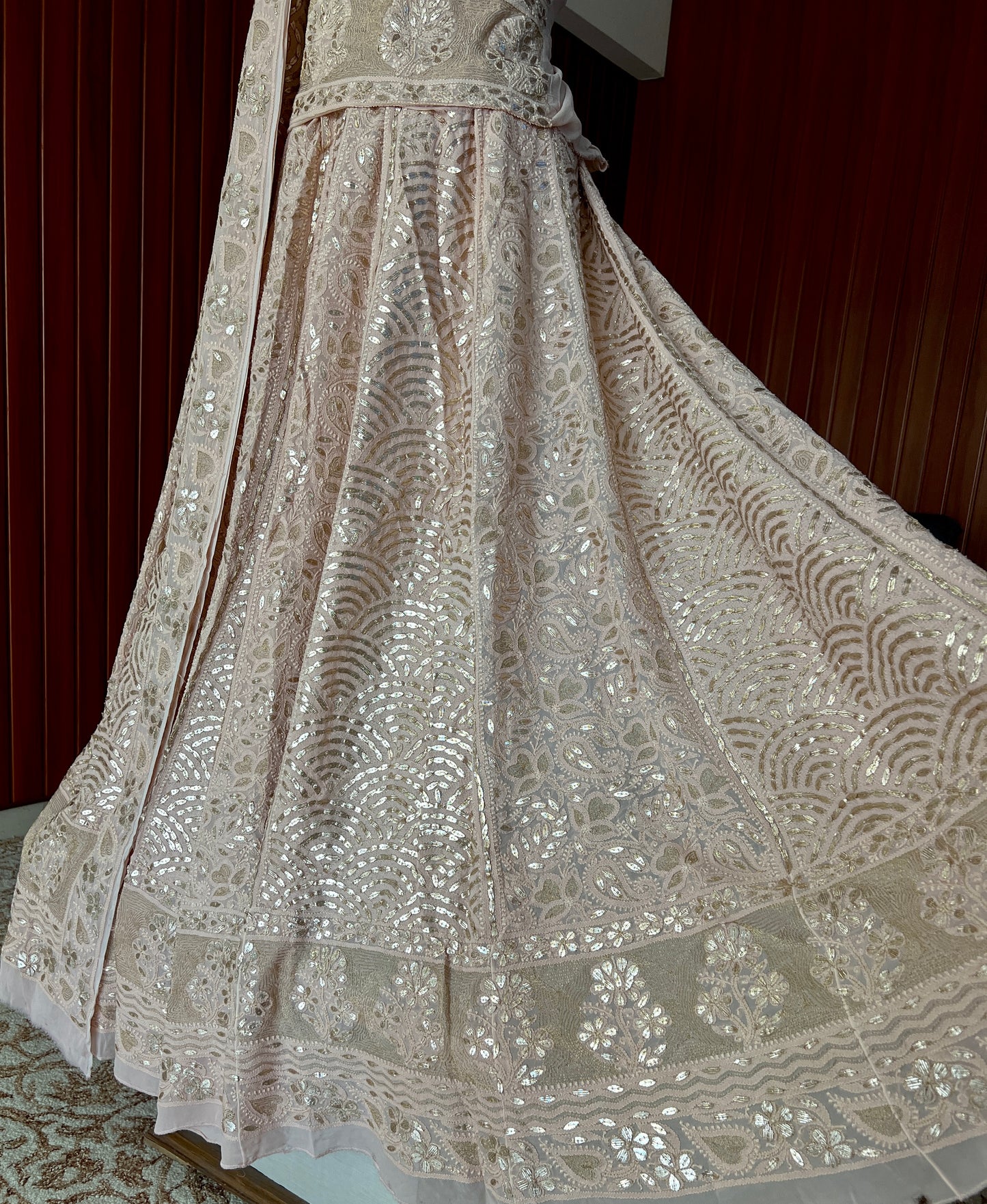 Ruhani Dusty Rose color Chikankari and Gota Patti Lehenga