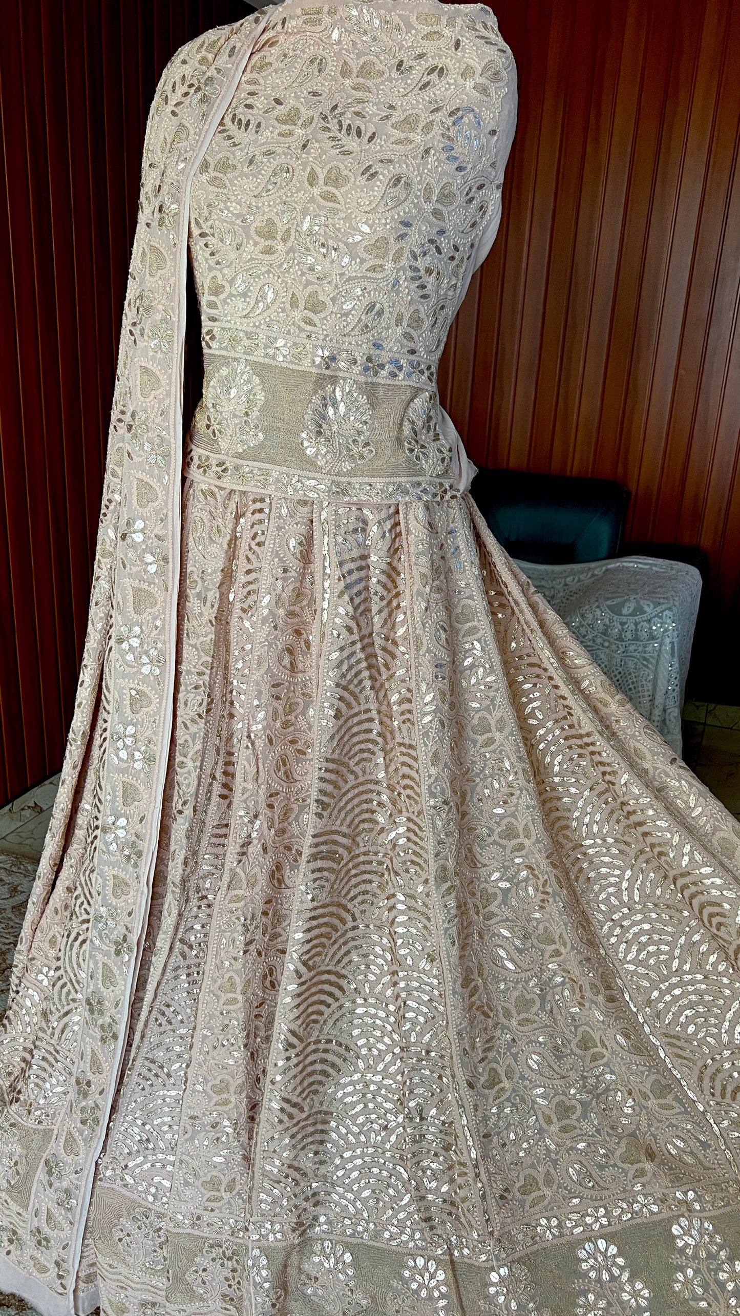 Ruhani Dusty Rose color Chikankari and Gota Patti Lehenga