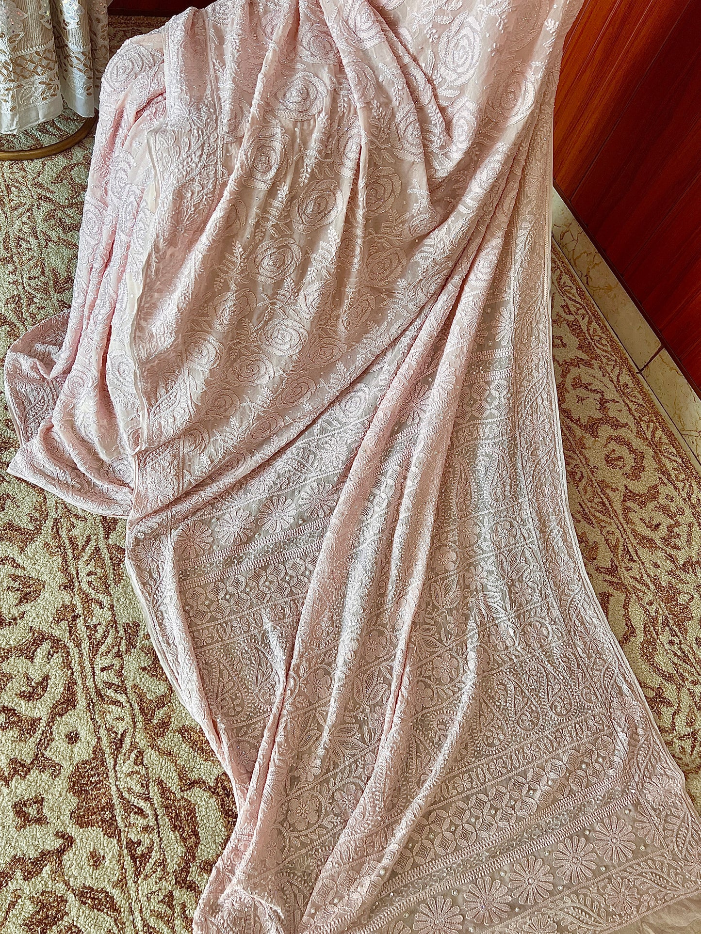 Gulaab Blush Pink Chikankari Cut Dana and Sequins Saree