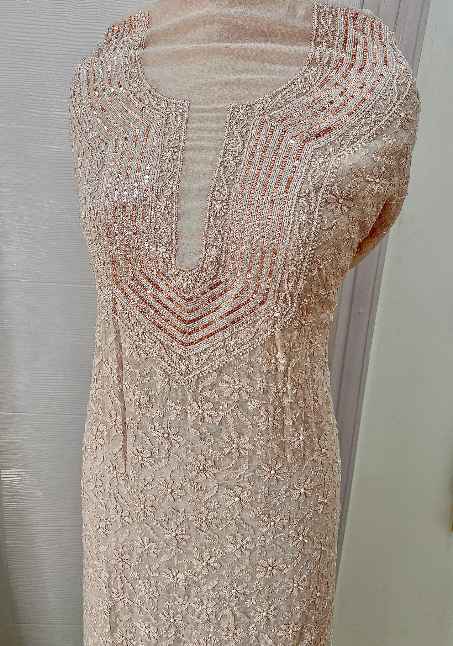 Dusty Pink Chikankari Sequins and Cut Dana Kurta and Dupatta