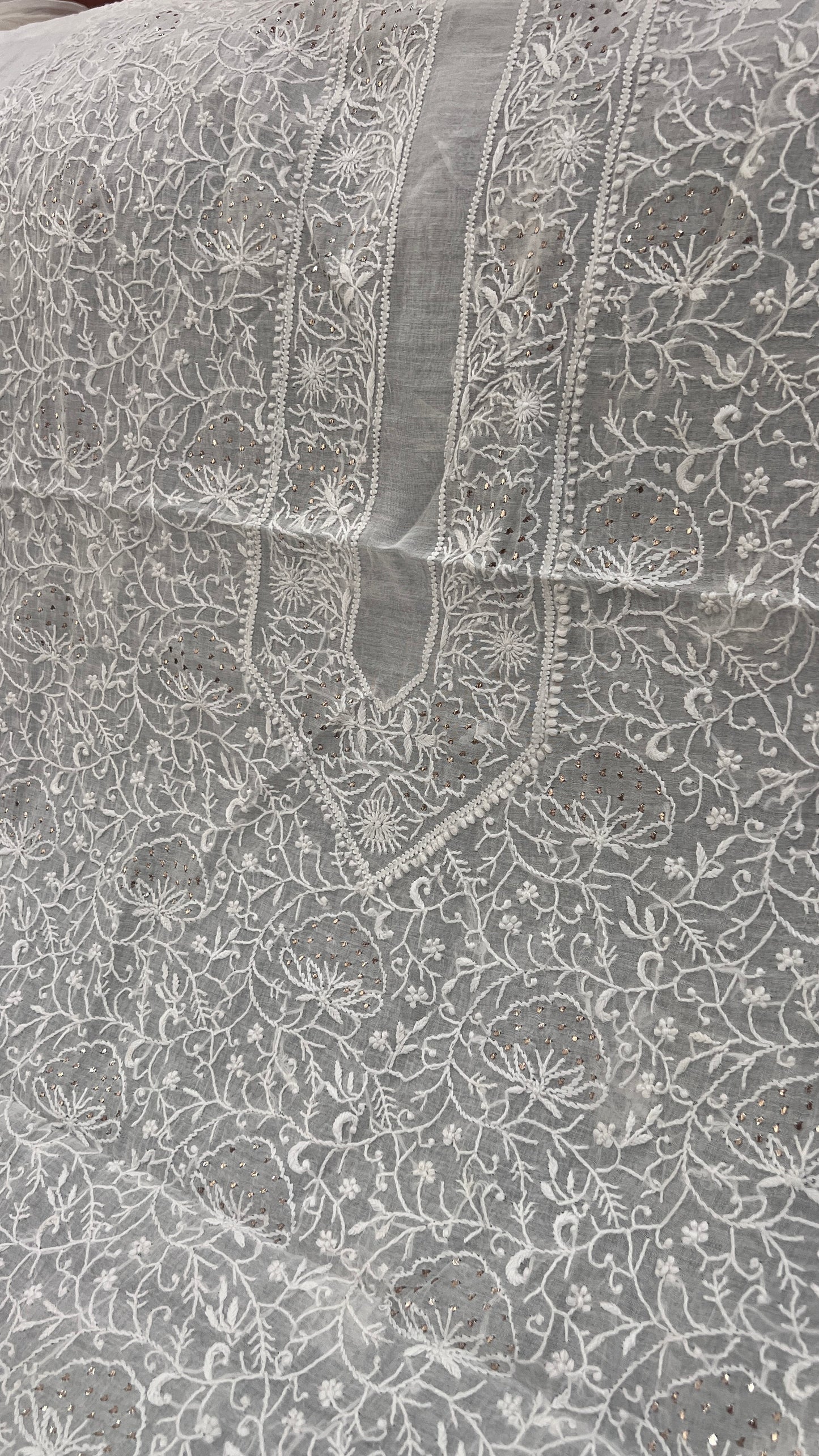 Ivory Chanderi Silk Fine Chikankari Kurta Fabric