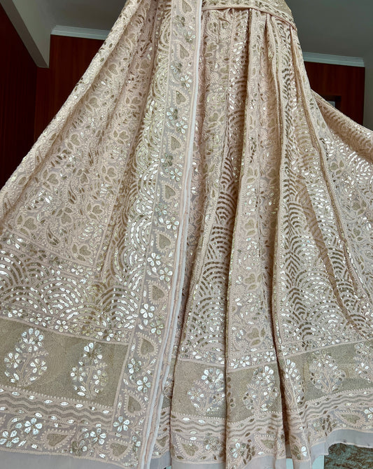 Ruhani Dusty Rose color Chikankari and Gota Patti Lehenga