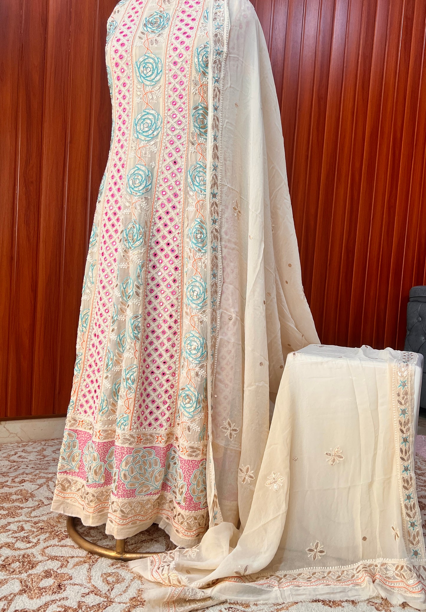 Ruhani Chikankari Mirror and Multicolored Embroidered Anarkali with Dupatta