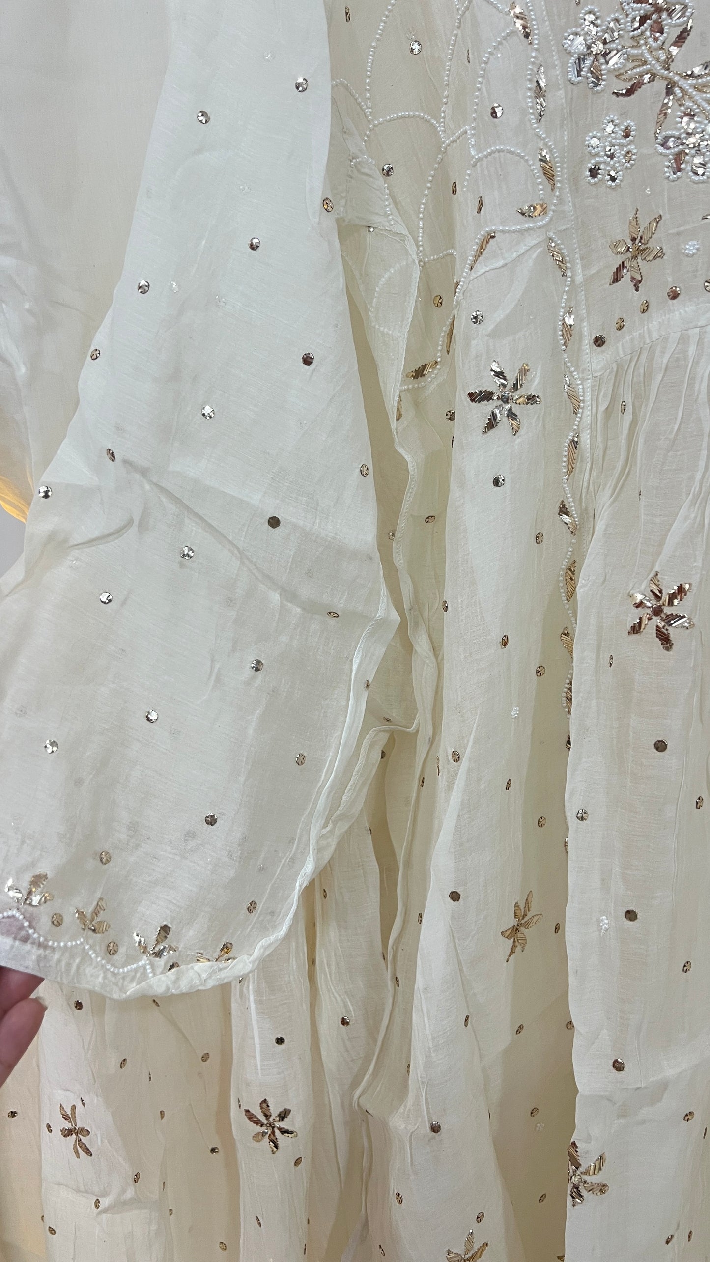 Ivory Badla Mukaish and pearl work Mul Chanderi Sharara Suit