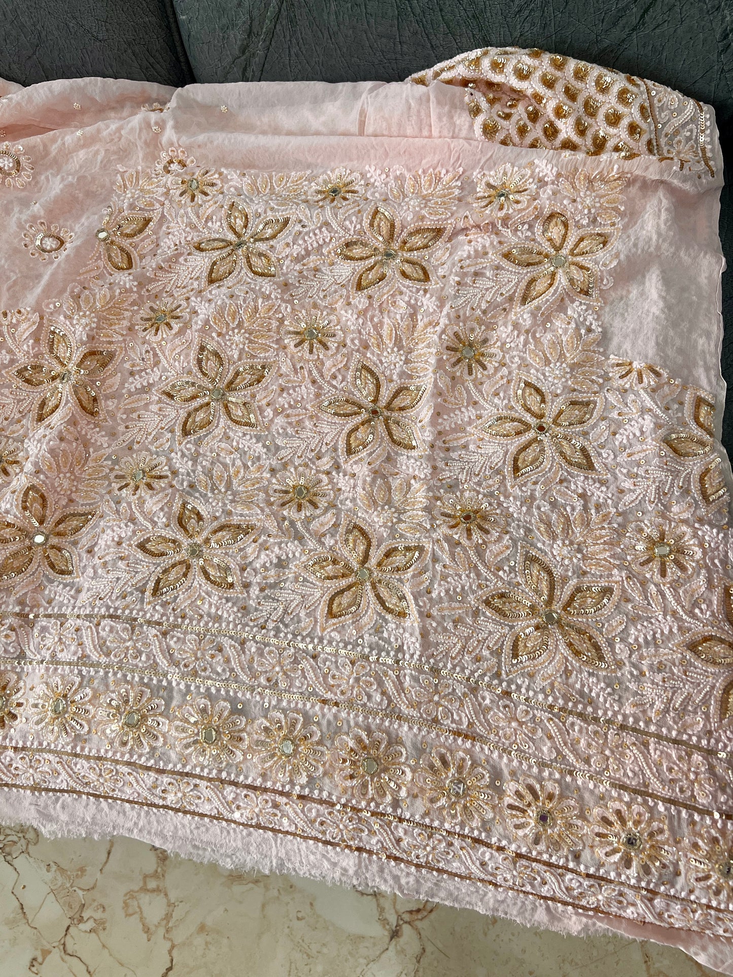 Masterpiece Ruhani Peachish Pink Chikankari Sequins Wedding Lehenga