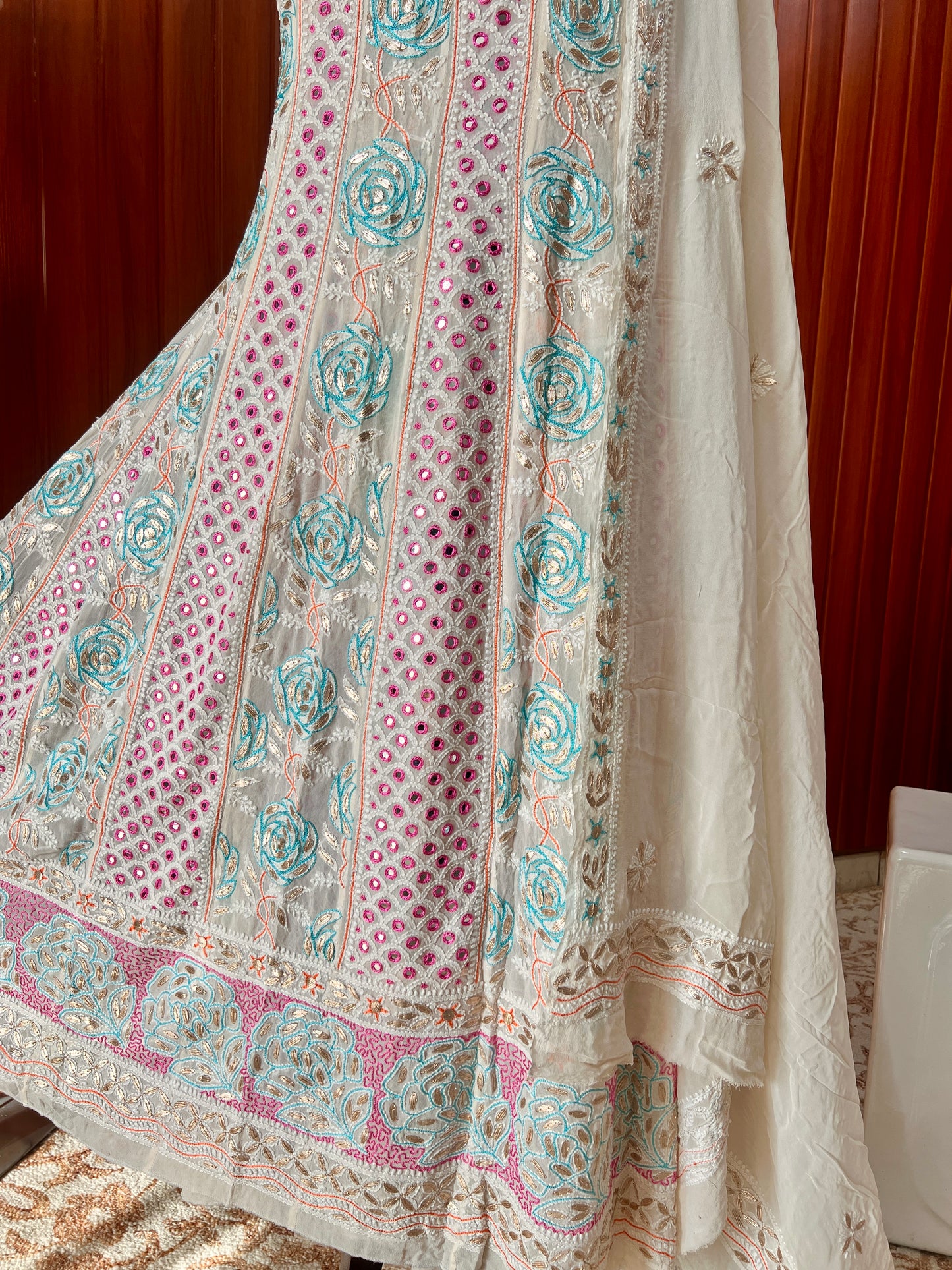 Ruhani Chikankari Mirror and Multicolored Embroidered Anarkali with Dupatta