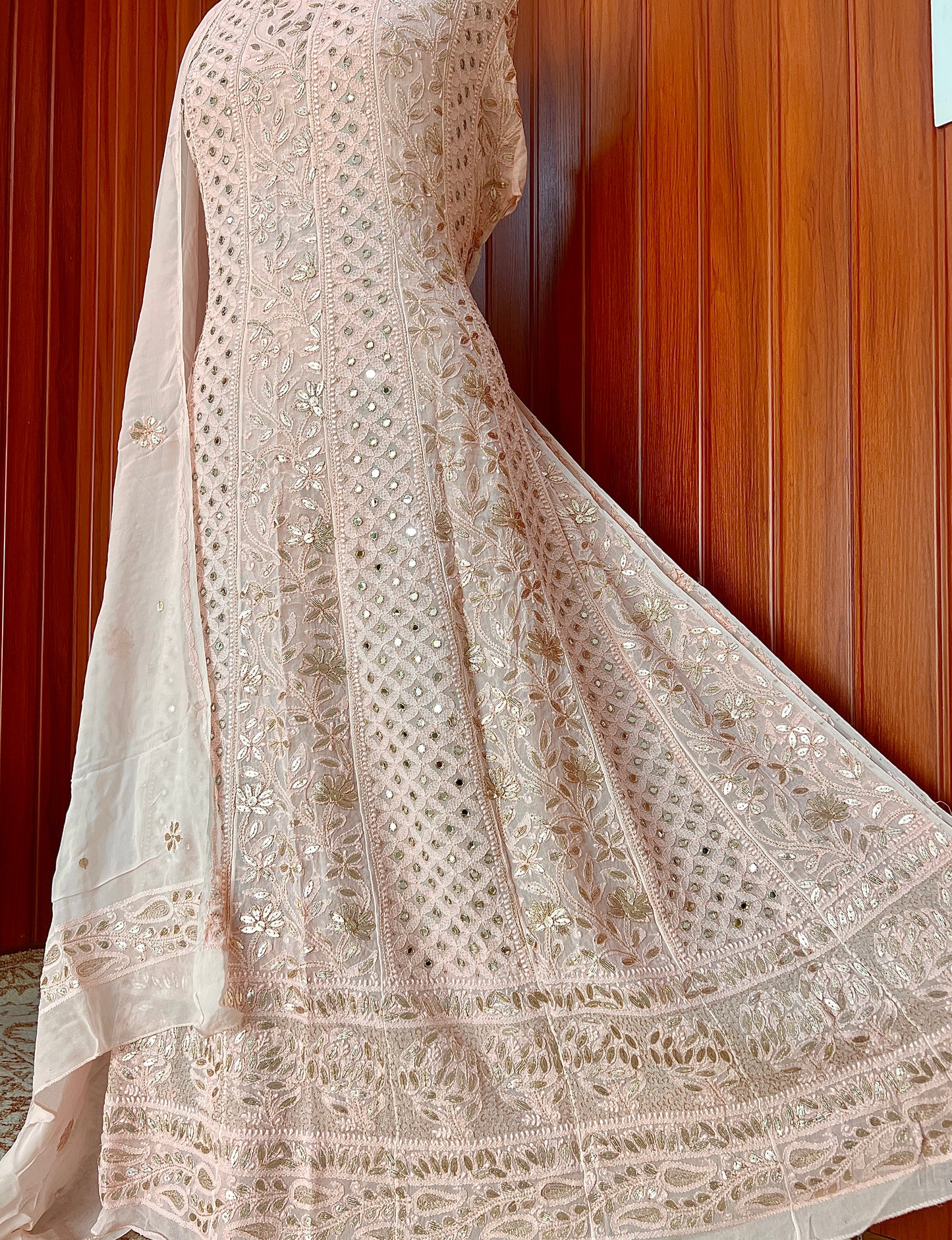 Blush Pink Chikankari Mirror Gota Patti Anarkali with Dupatta