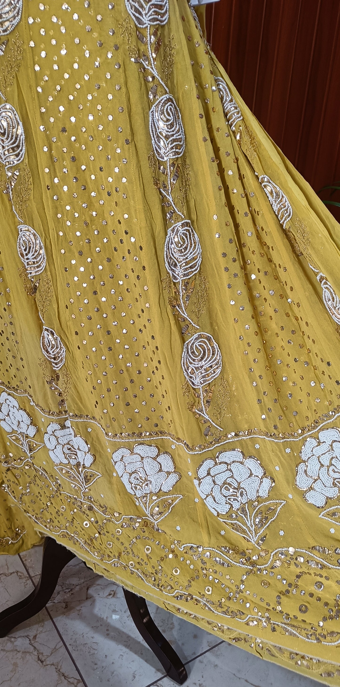 Mustard Yellow Ruhani Badla and Pearl Embroidered Anarkali Suit