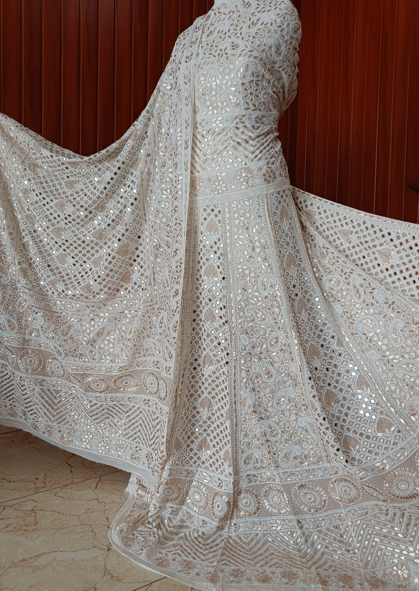 Ruhani Ivory Chikankari Gota and Mirror Work Pure Georgette Lehenga Set