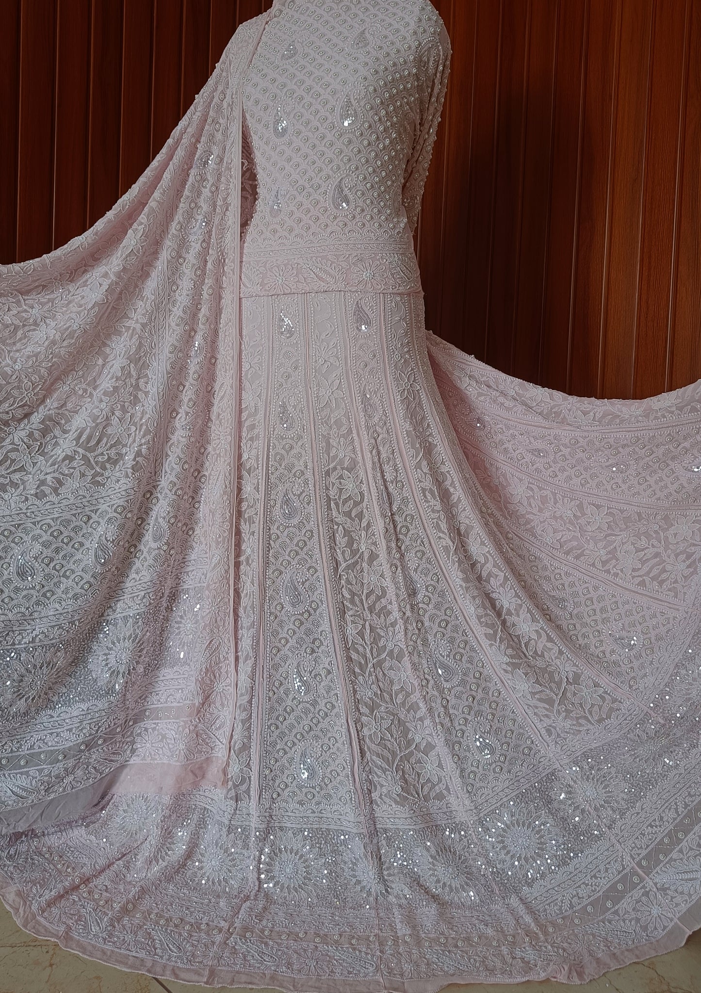 Ruhani Pink Chikankari Pearl Cut Dana Sequins Wedding Lehenga