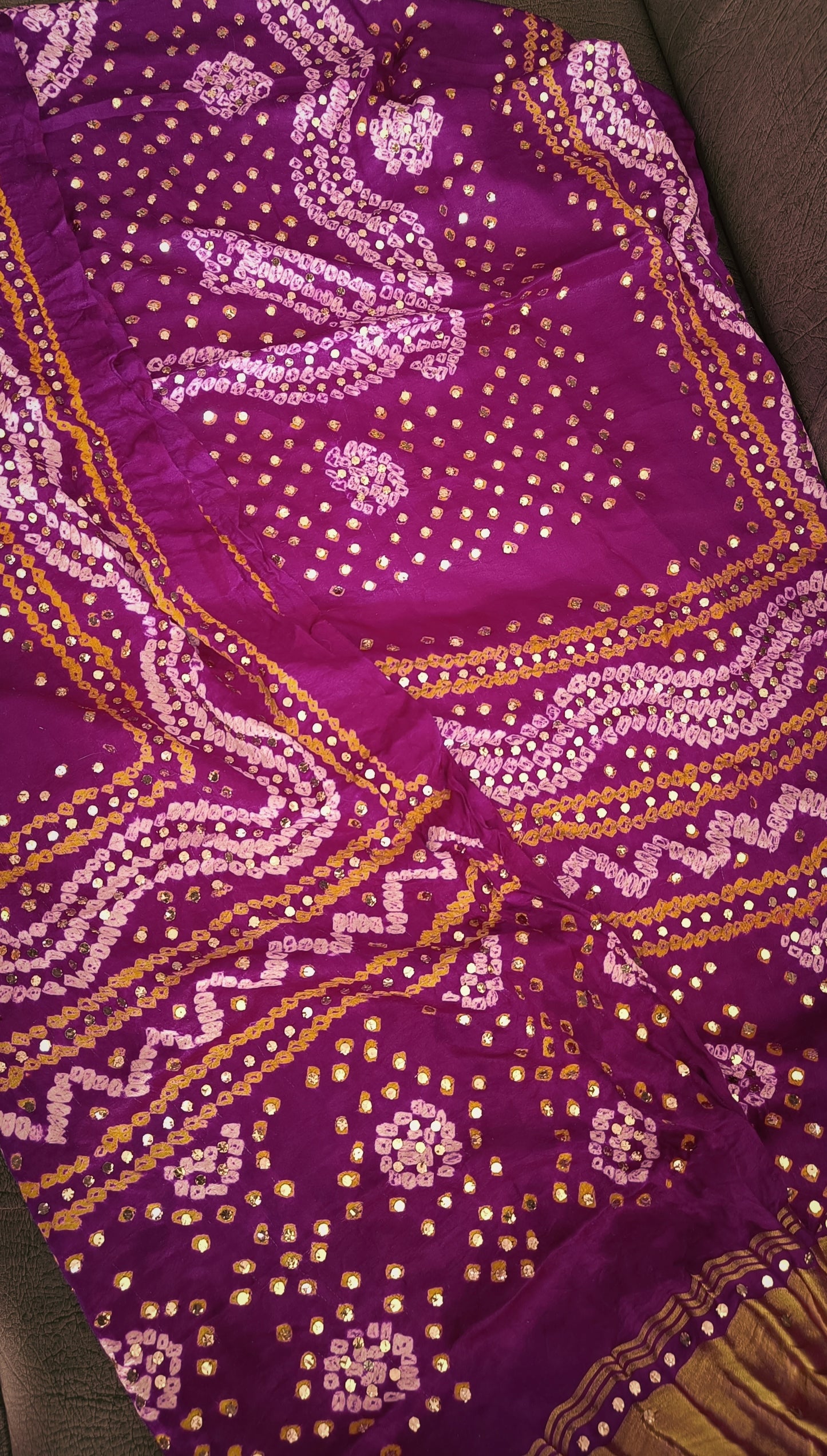 Purple Gajji Silk Bandhej dupatta with mukaish work