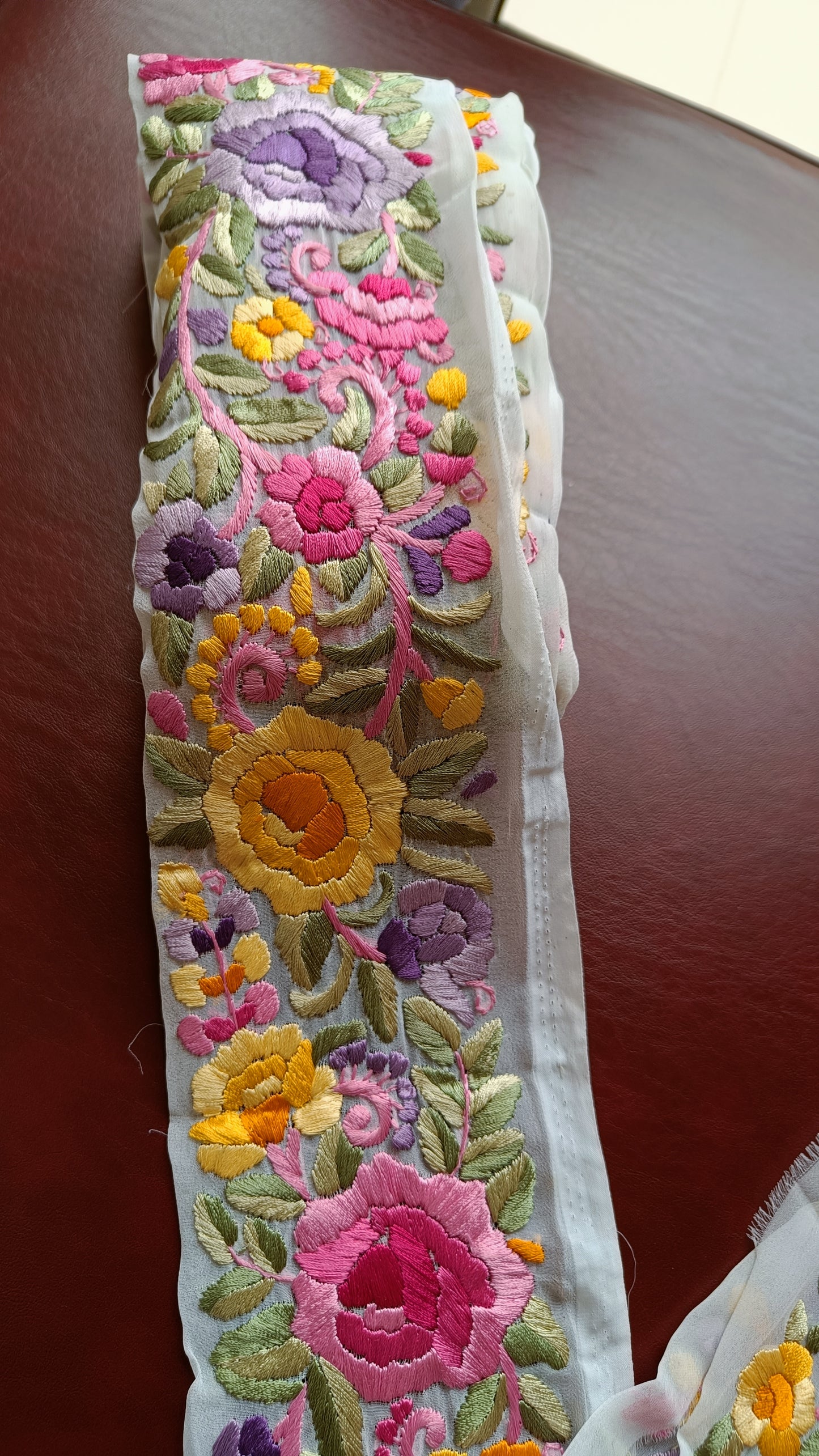 White multicolored hand embroidered parsi gara border