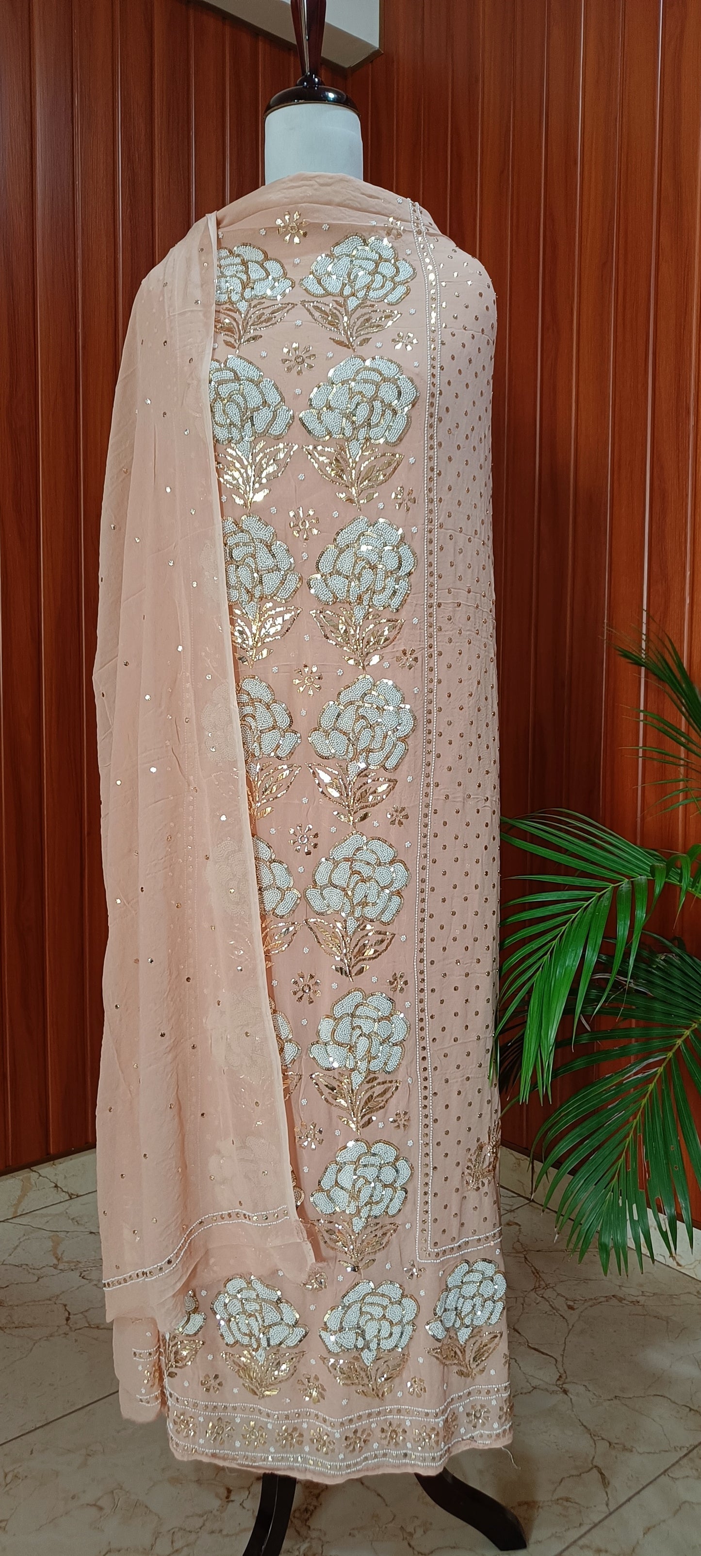 Ruhani Nude Badla and Pearl Embroidered Kurta & Dupatta Set