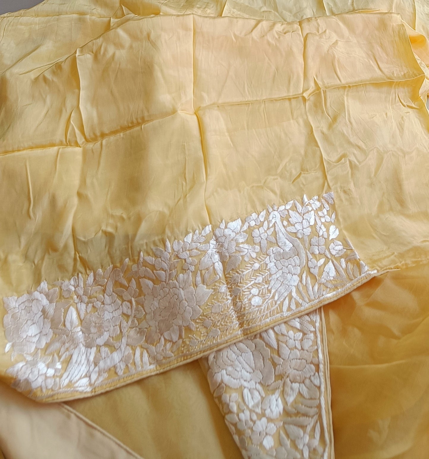 Soft Yellow Pure Organza Parsi Gara Hand Embroidered Saree