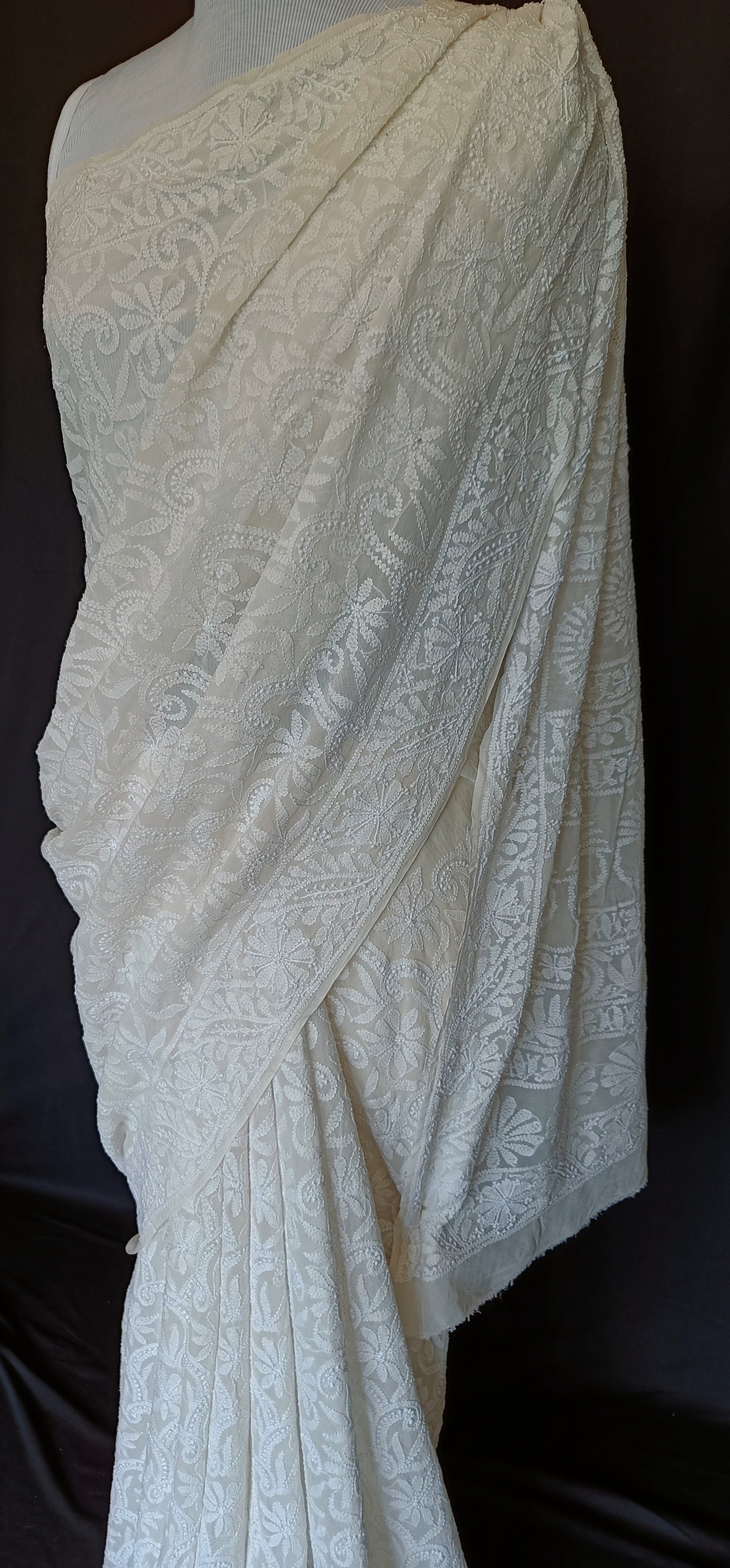 Ruhani Off White Allover Chikankari Hand Embroidered Saree