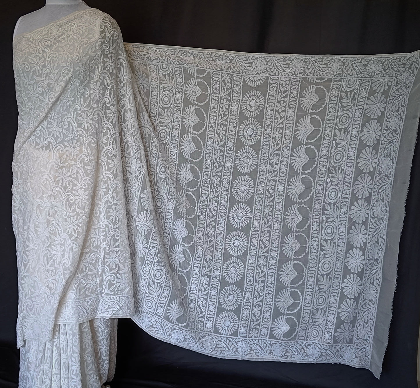 Ruhani Off White Allover Chikankari Hand Embroidered Saree