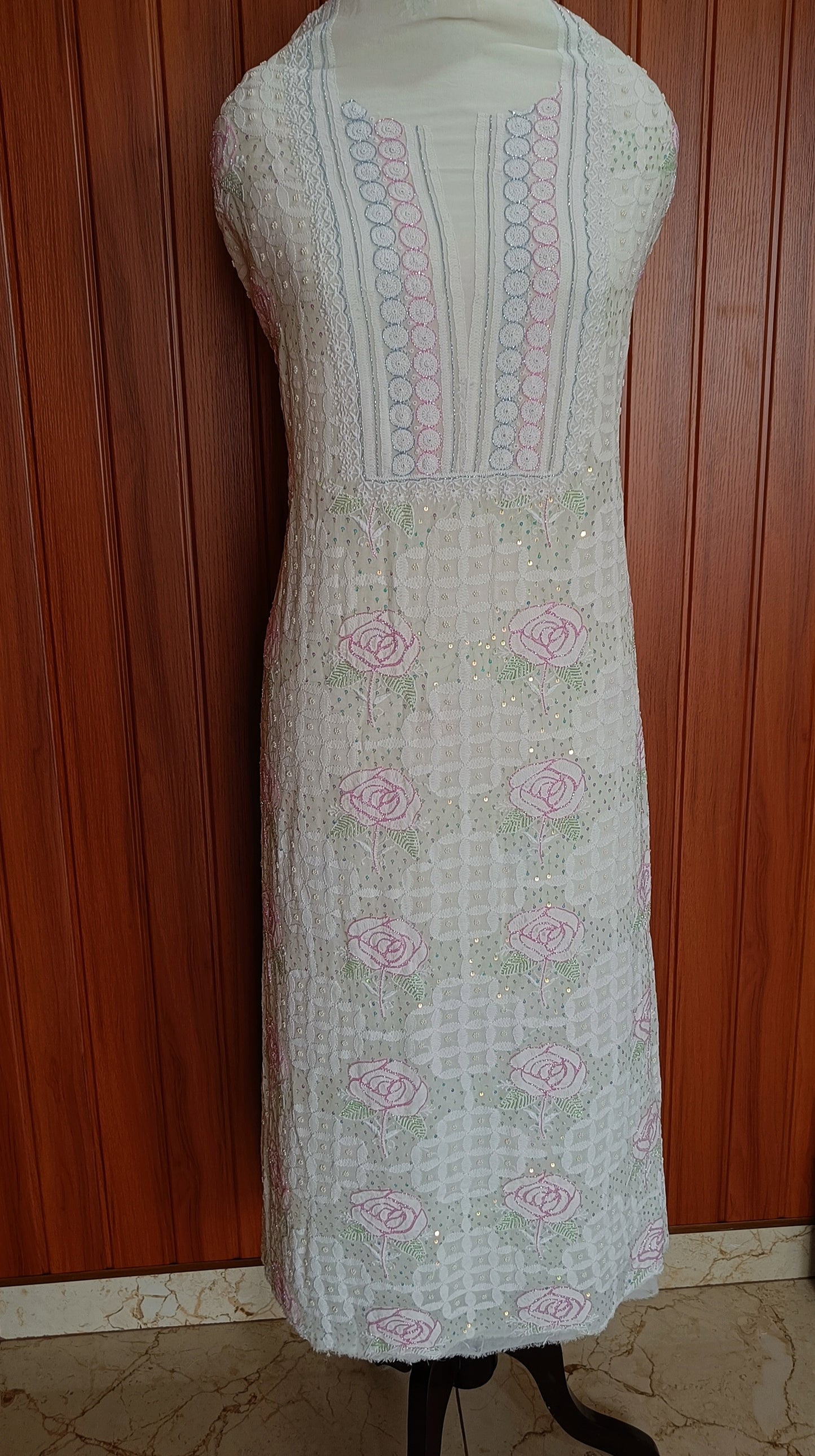 Ivory fine Chikankari pearl cut dana Kurta and Dupatta