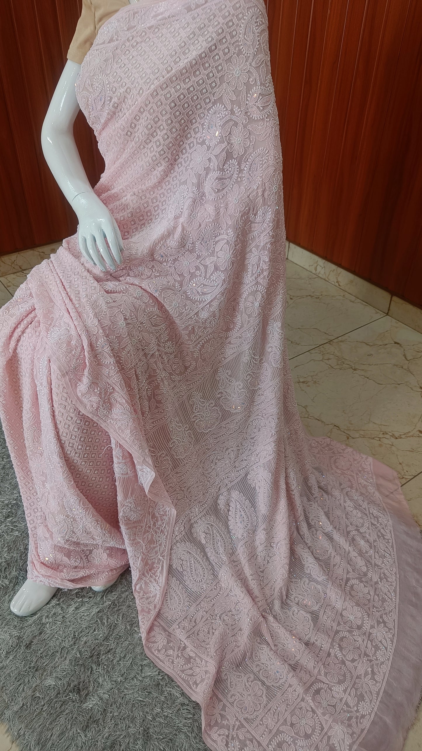 Ruhani Pink Chikankari and Pearl work Saree