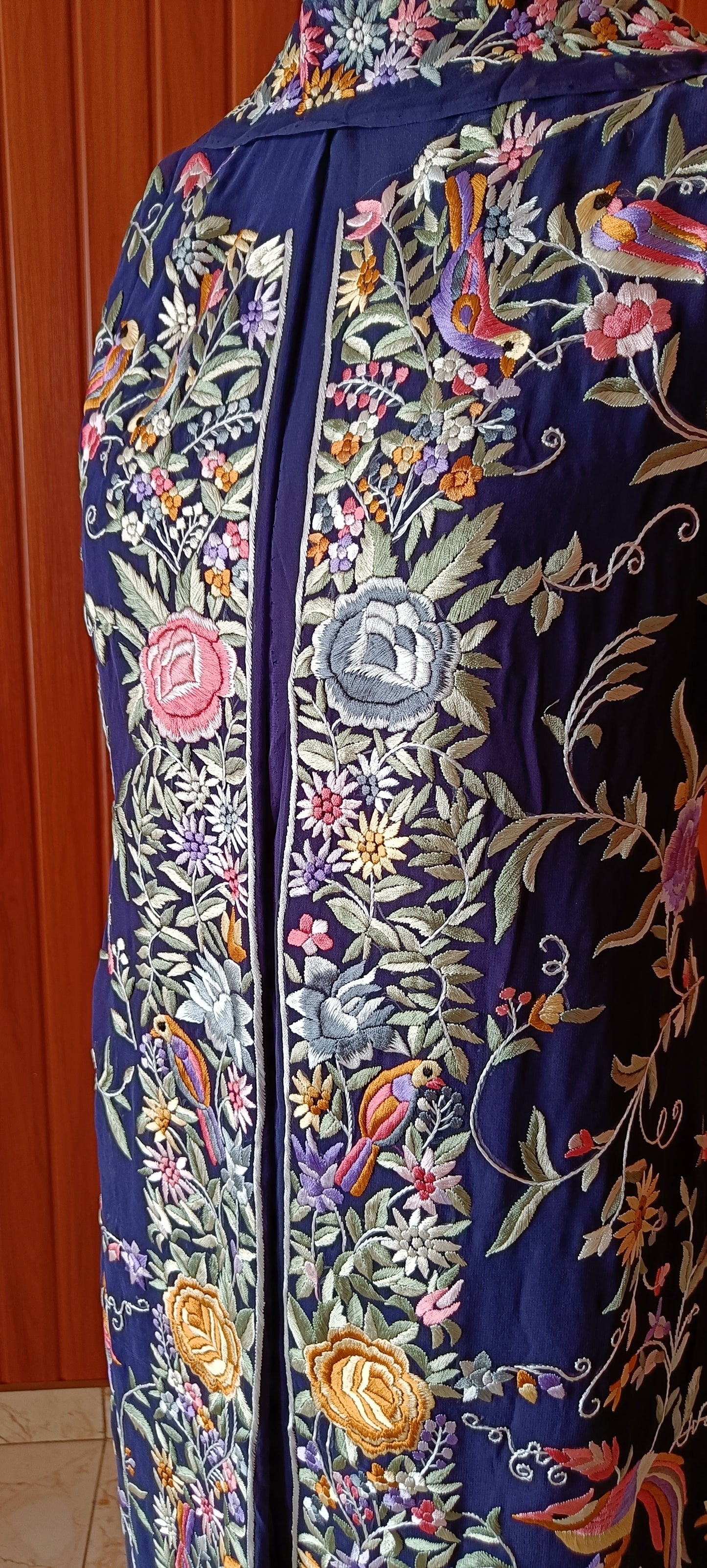 Blue Masterpiece Hand Embroidered Parsi Gara Jacket Fabric