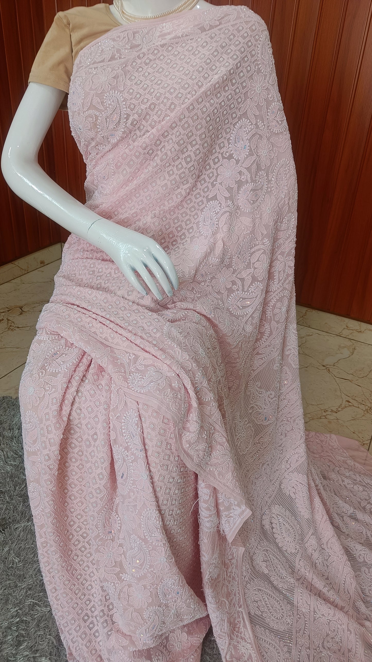 Ruhani Pink Chikankari and Pearl work Saree