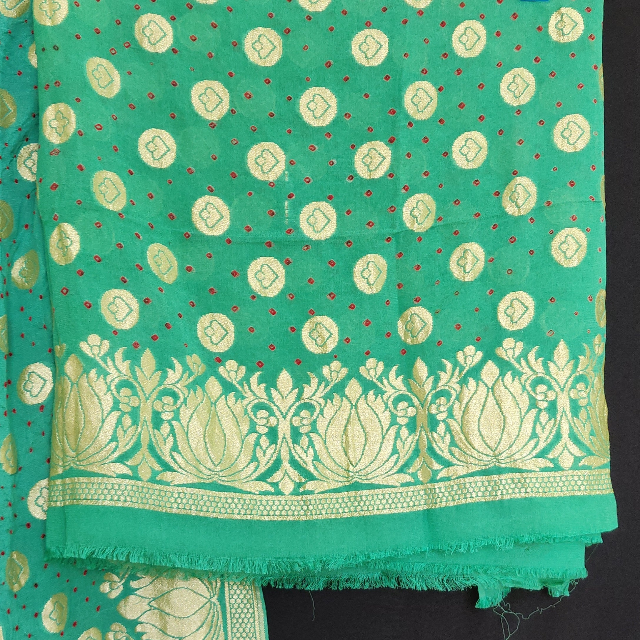 Firozi green and blue shaded pure georgette banarasi with bandhej Lehe