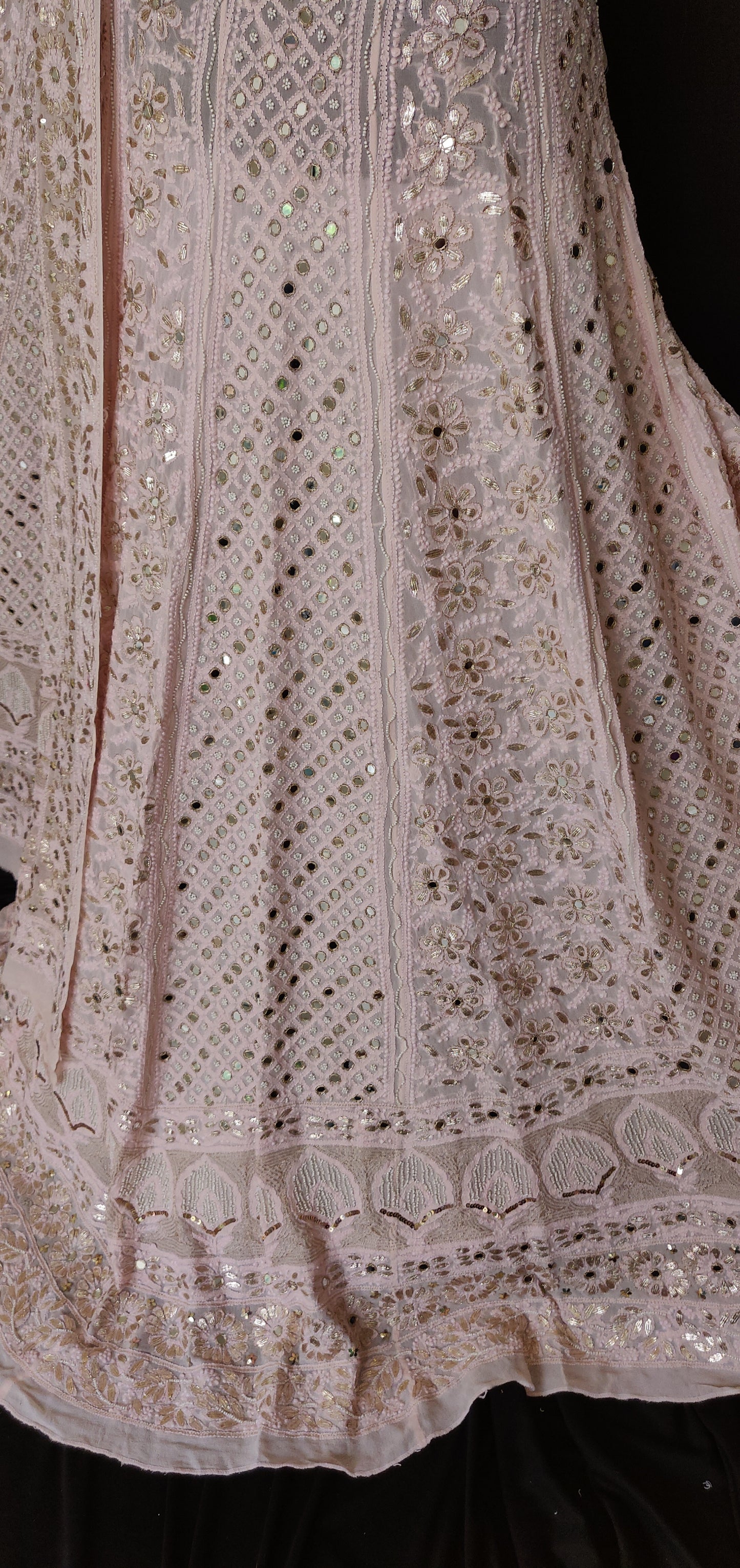 Ruhani Peachish Pink Chikankari Mirror Gota Pearl Sequins Wedding Lehenga