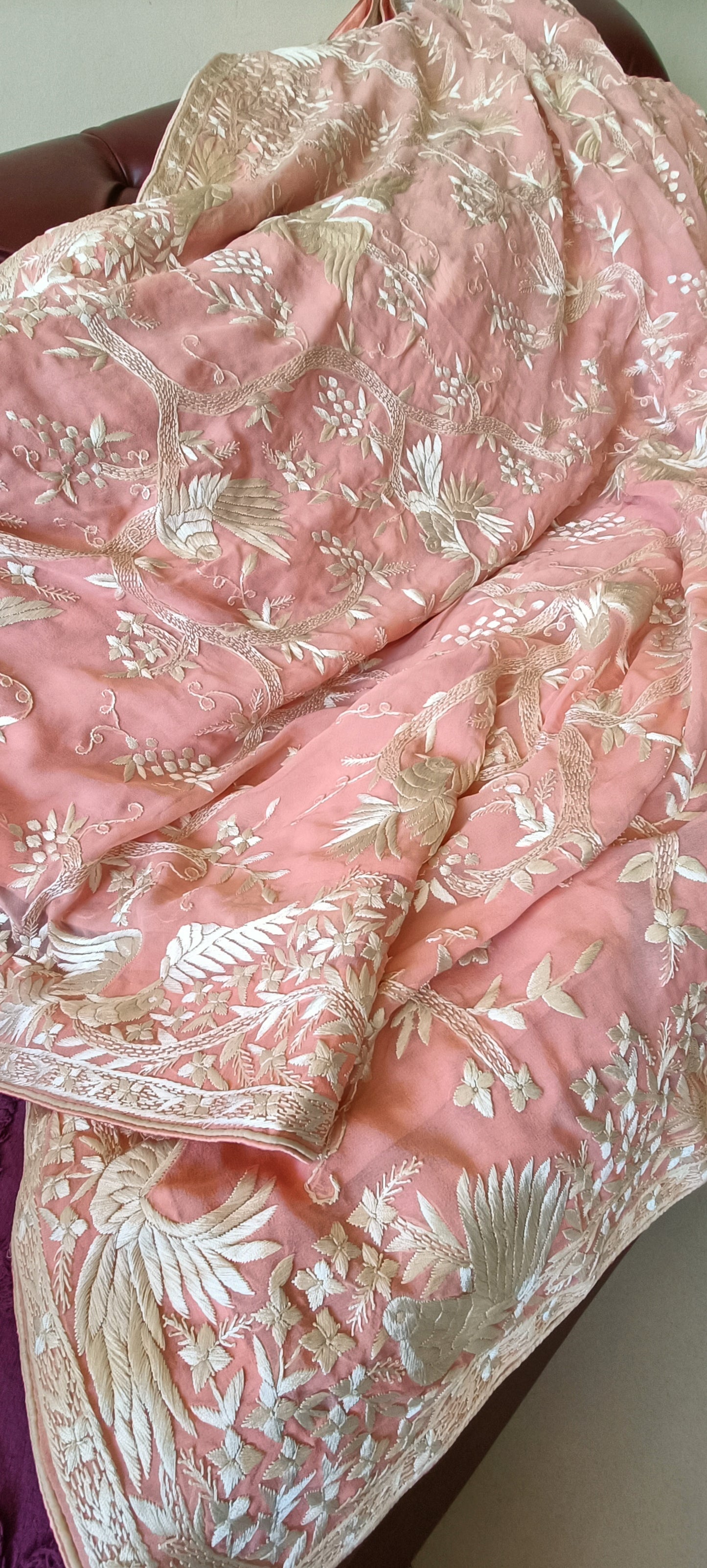 Parsi Gara Pink Saree Pure Georgette Allover Hand Embroidered