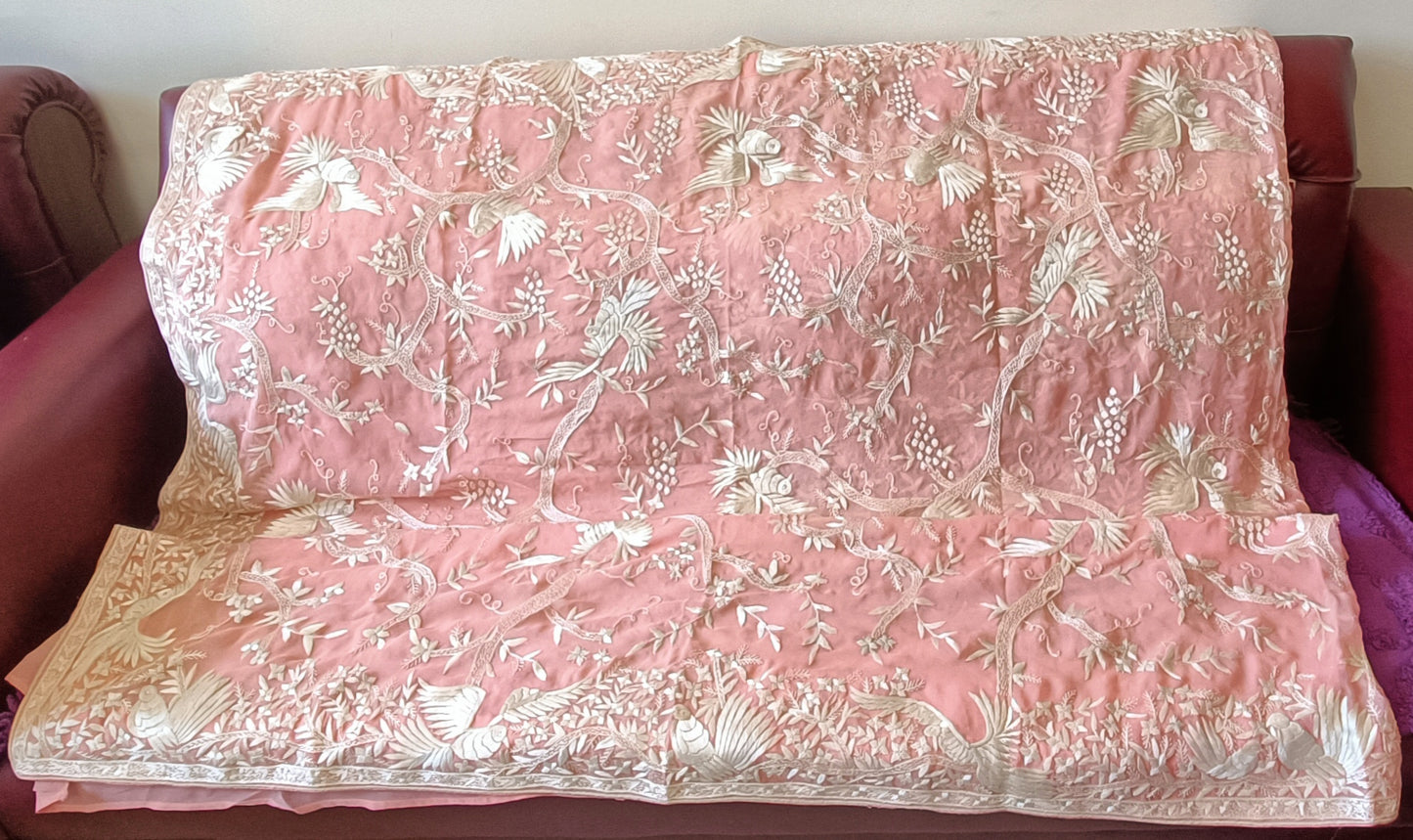 Parsi Gara Pink Saree Pure Georgette Allover Hand Embroidered